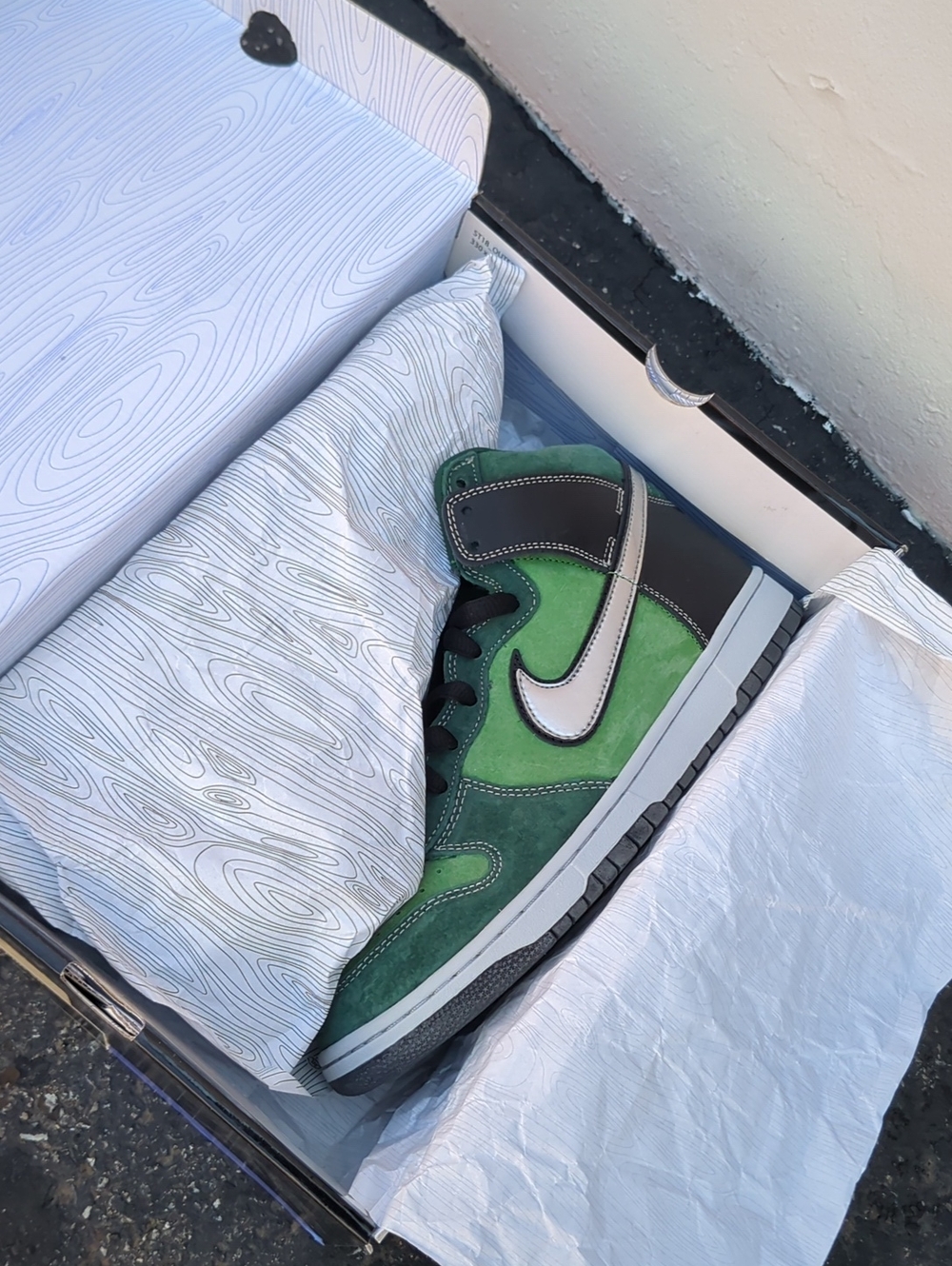 Nike Dunk High SB "Brut" Green Suede with Silver Swoosh and Black Trim